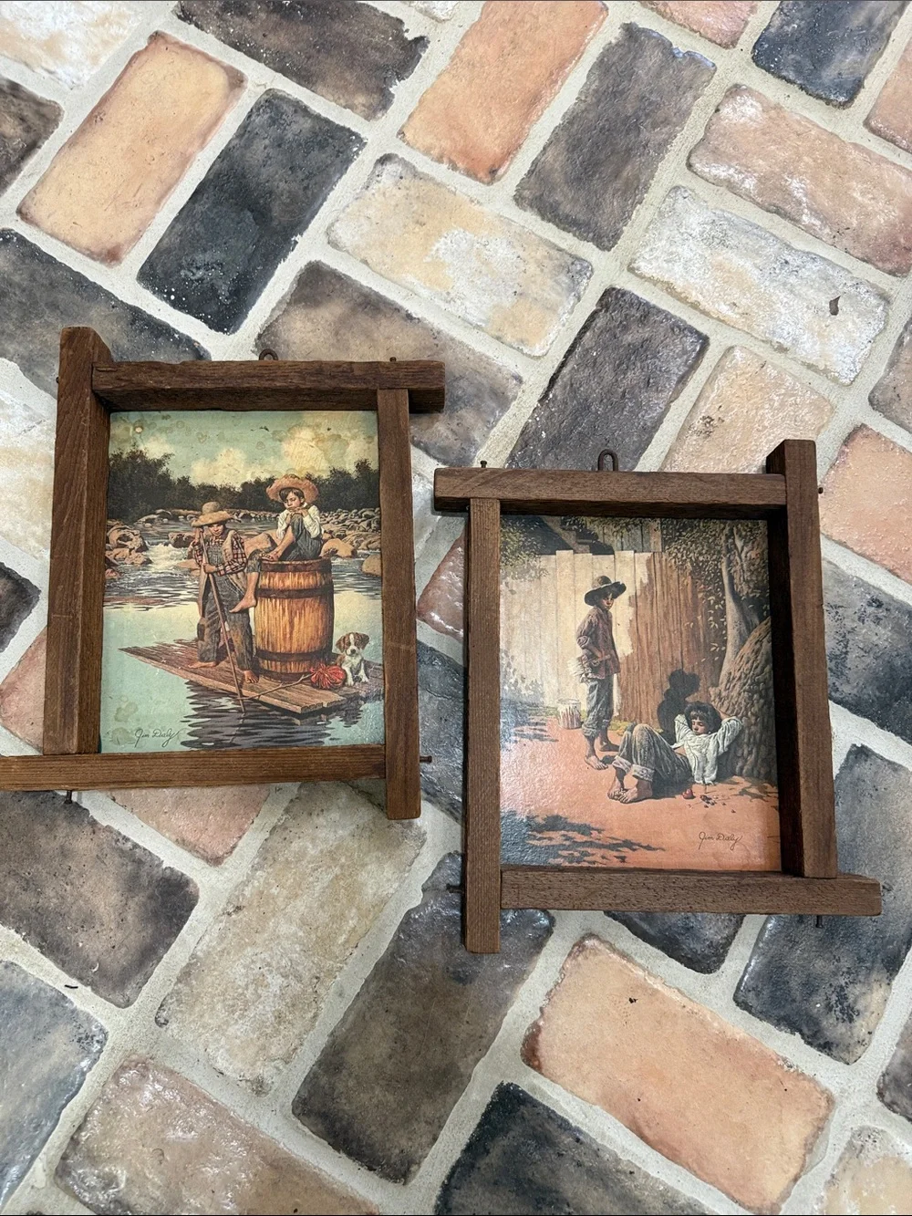 2 Vintage JIM DALY prints in very old rough wood